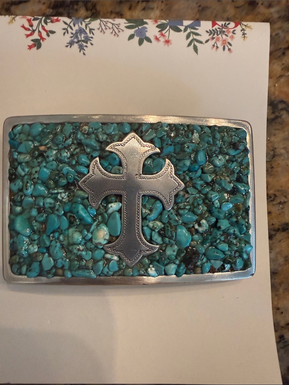 Western Belt Accessory. Turquoise like stones & silver like cross!